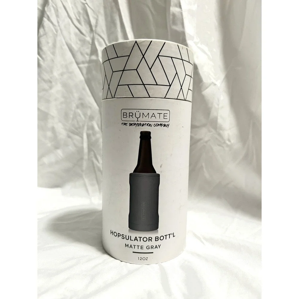 Brumate Hopsulator Bott'l Matte Gray Bottle Cooler w/ Adapter 12oz